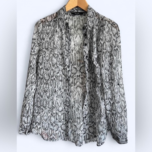 DECJUBA Womens Monochrome Grey Snakeskin Animal Print Button Up Sheer Top small - Picture 2 of 7